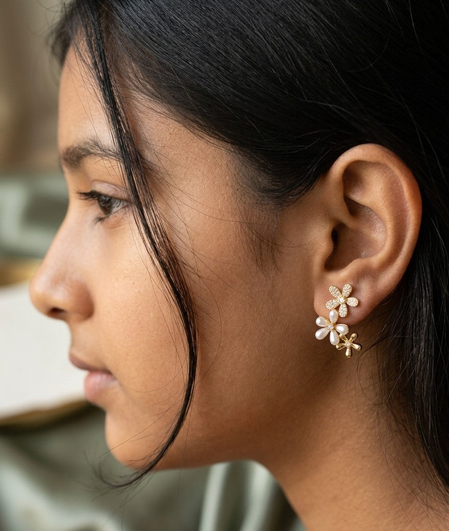 Elegant Floral  Pearl  Earrings - JW263