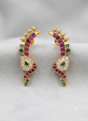 Traditional Peacock-Earrings/Ear Cuffs - JW302