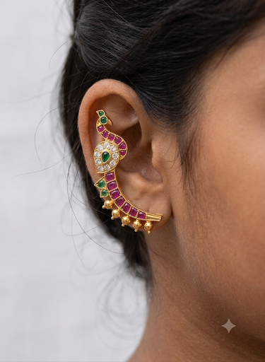 Traditional Peacock-Earrings/Ear Cuffs - JW302