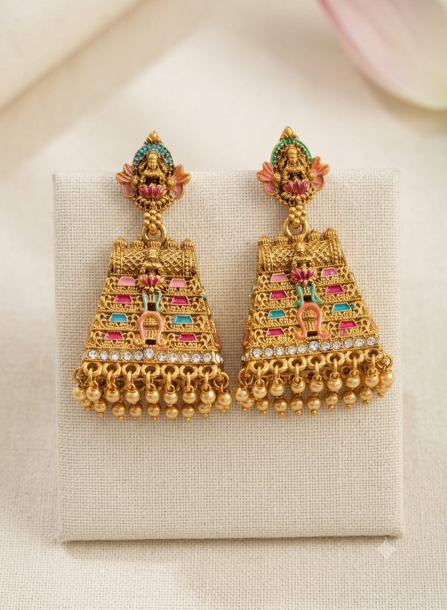 Traditional Antique Gold-plated Temple Jhumka
