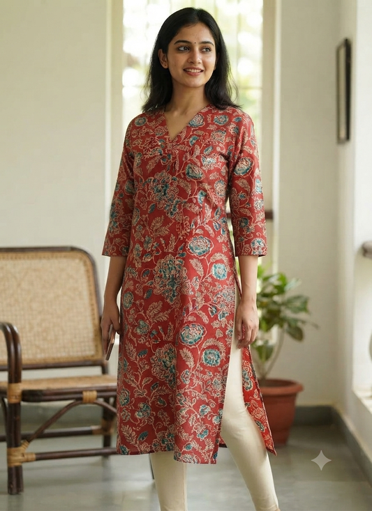Rust-Red Colour Straight Kurti - Ku148