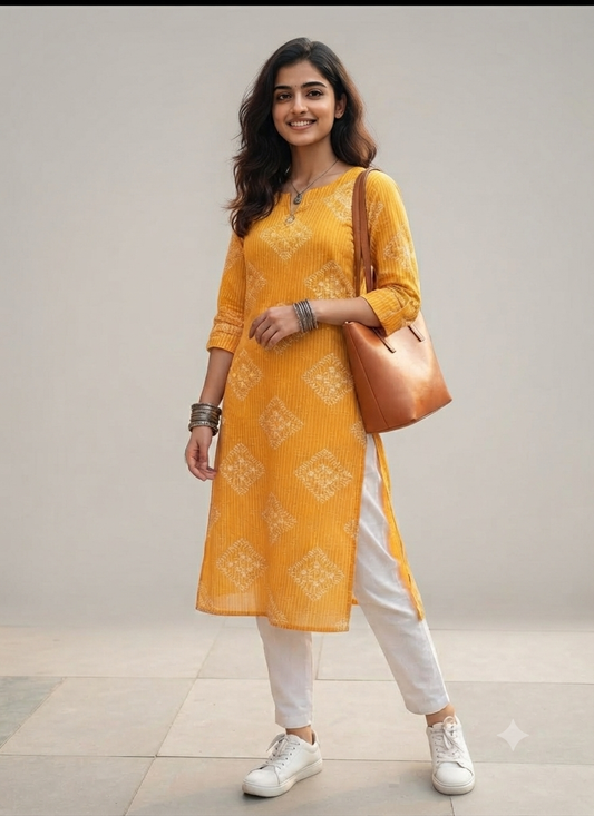 Yellow Colour Straight Kurti - Ku148