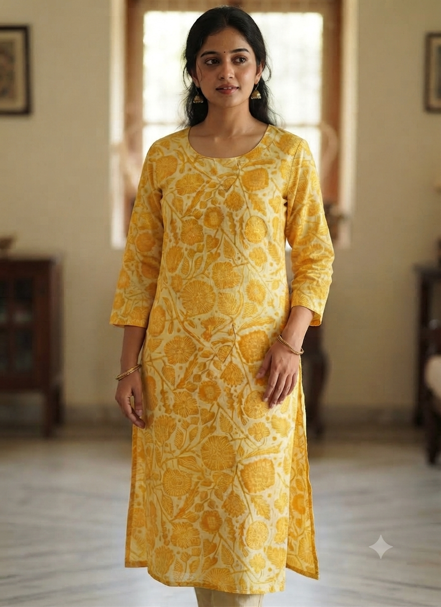 Yellow Colour Straight Kurti - Ku148