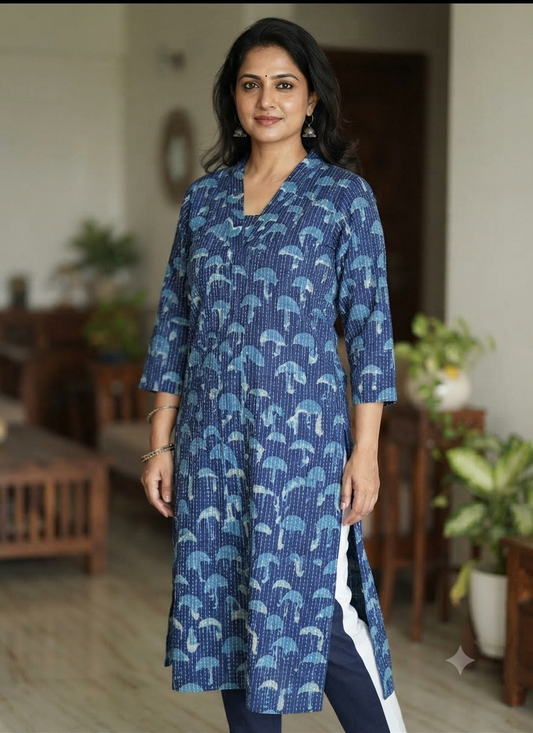 Indigo Blue Straight Kurti - Ku148