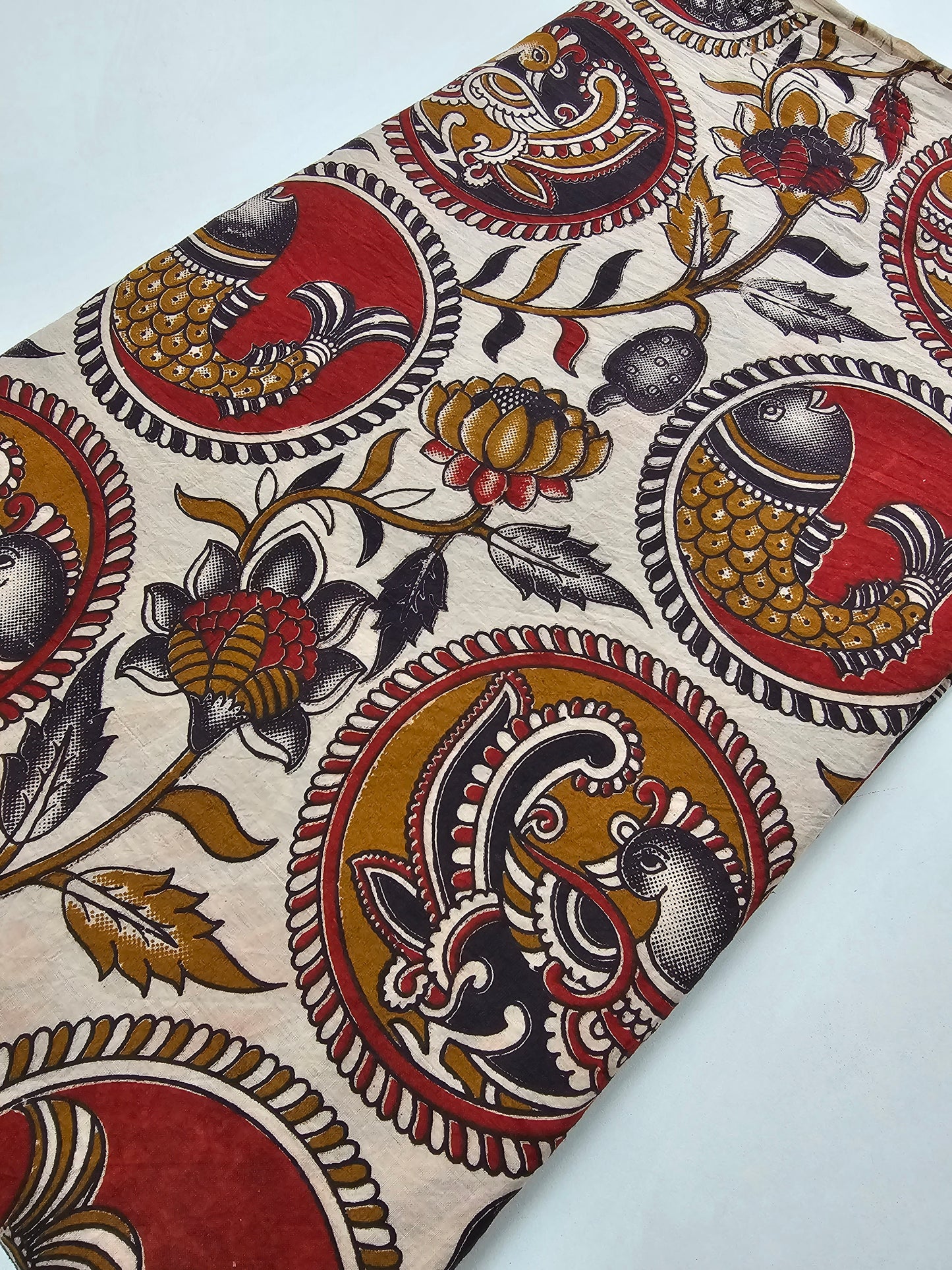 Kalam Kari Fabric beach colour  maroon flower design.
