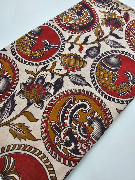 Kalam Kari Fabric beach colour  maroon flower design.