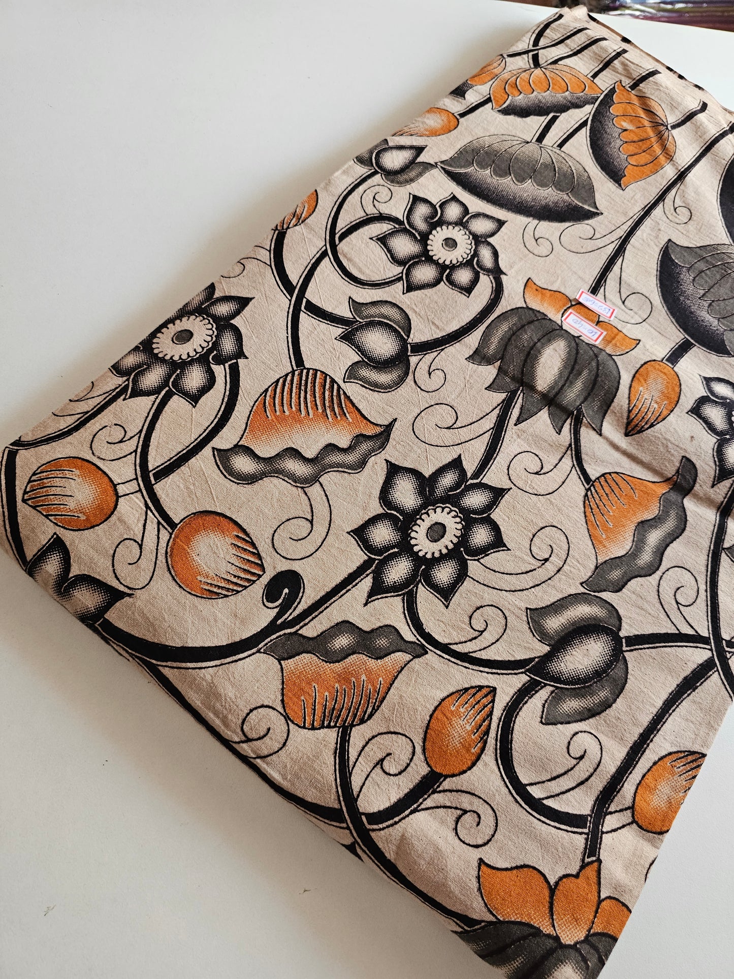 Kalam Kari Fabric Black with yellow flower desgin.