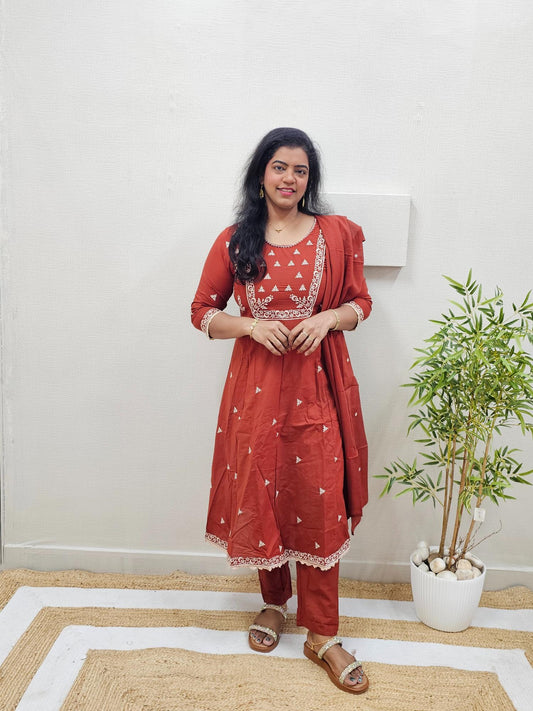 Pure Cotton Anarkali 3 Pc set - Ku195