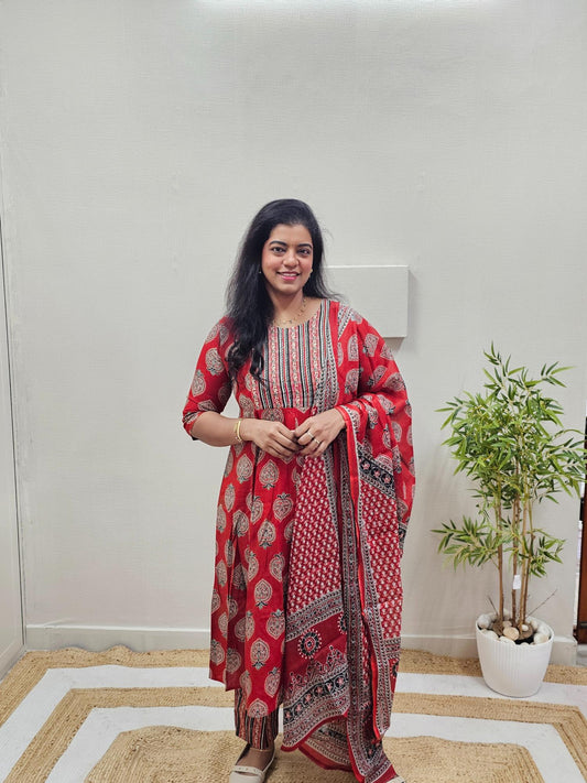 Pure Cotton Anarkali  3 Pc set - Ku203