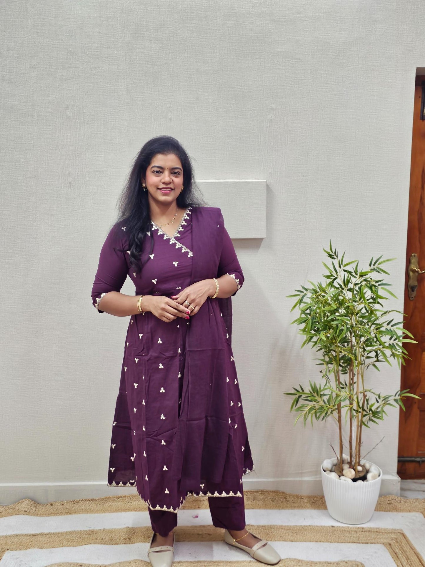 Festive Pure Cotton Anarkali 3 Pc Set - Ku204