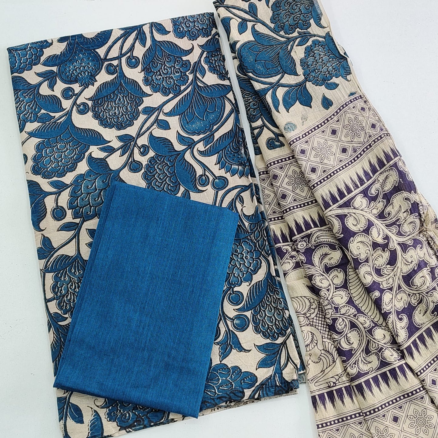 Pure HandBlock Kalamkari 3 Pc Material.