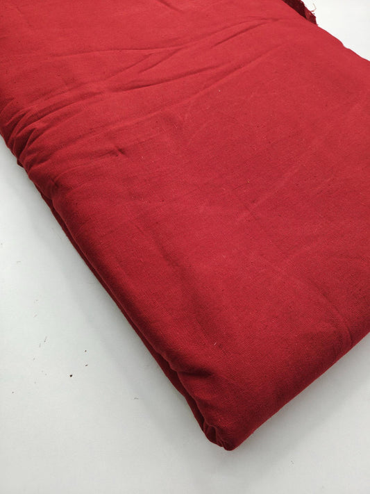 Red Solid Plain Khadi Cotton Fabric