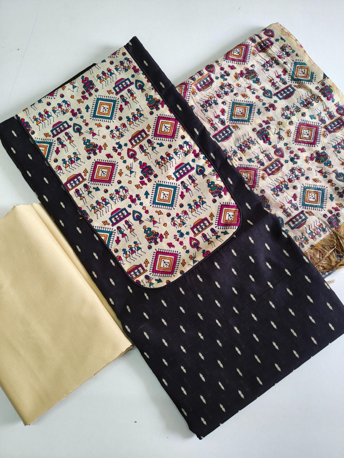 Raw Silk Cotton Salwar Suit Black  - Sm120