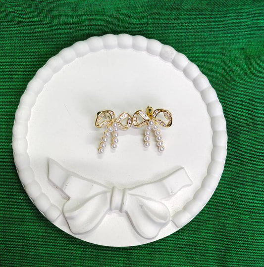 Elegant Bow Pearl Drop Earrings - JW268