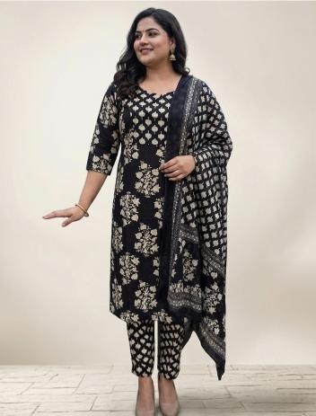 Black Pure Cotton 3 Pc Suit KU456