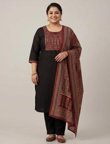 Black Mirror Work Pure Cotton 3 Pc Suit KU457