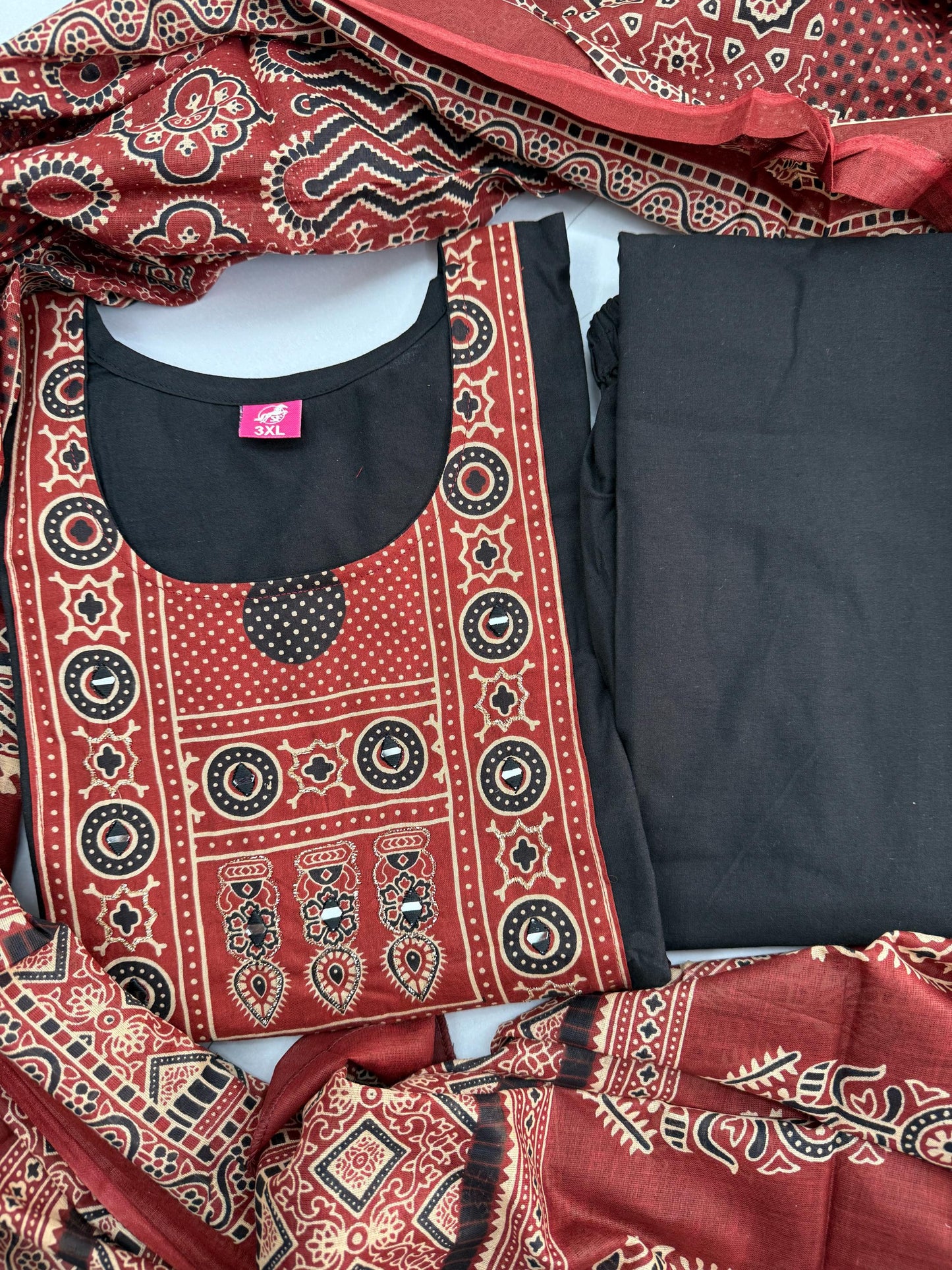 Black Mirror Work Pure Cotton 3 Pc Suit KU457