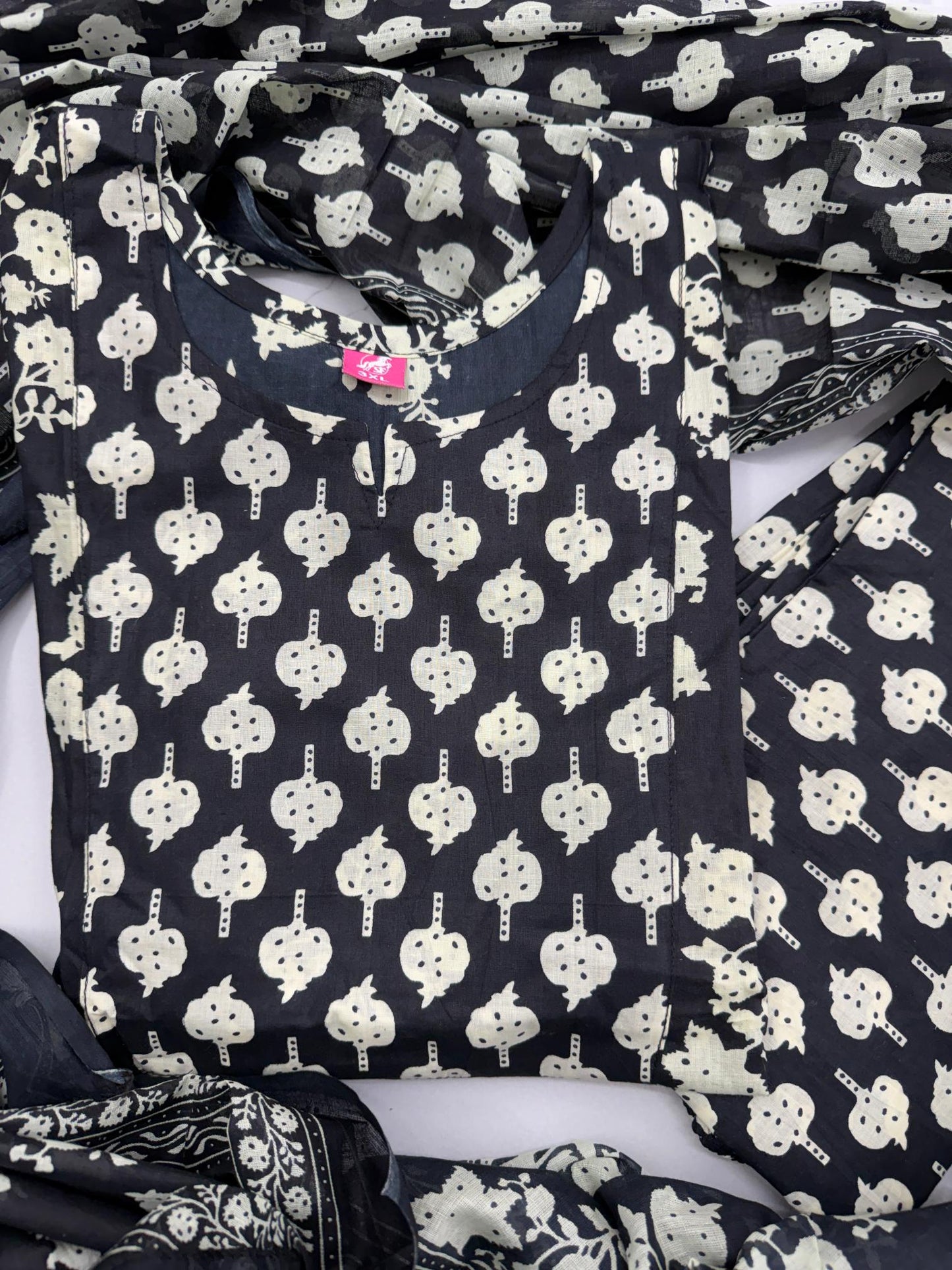 Black Pure Cotton 3 Pc Suit KU456