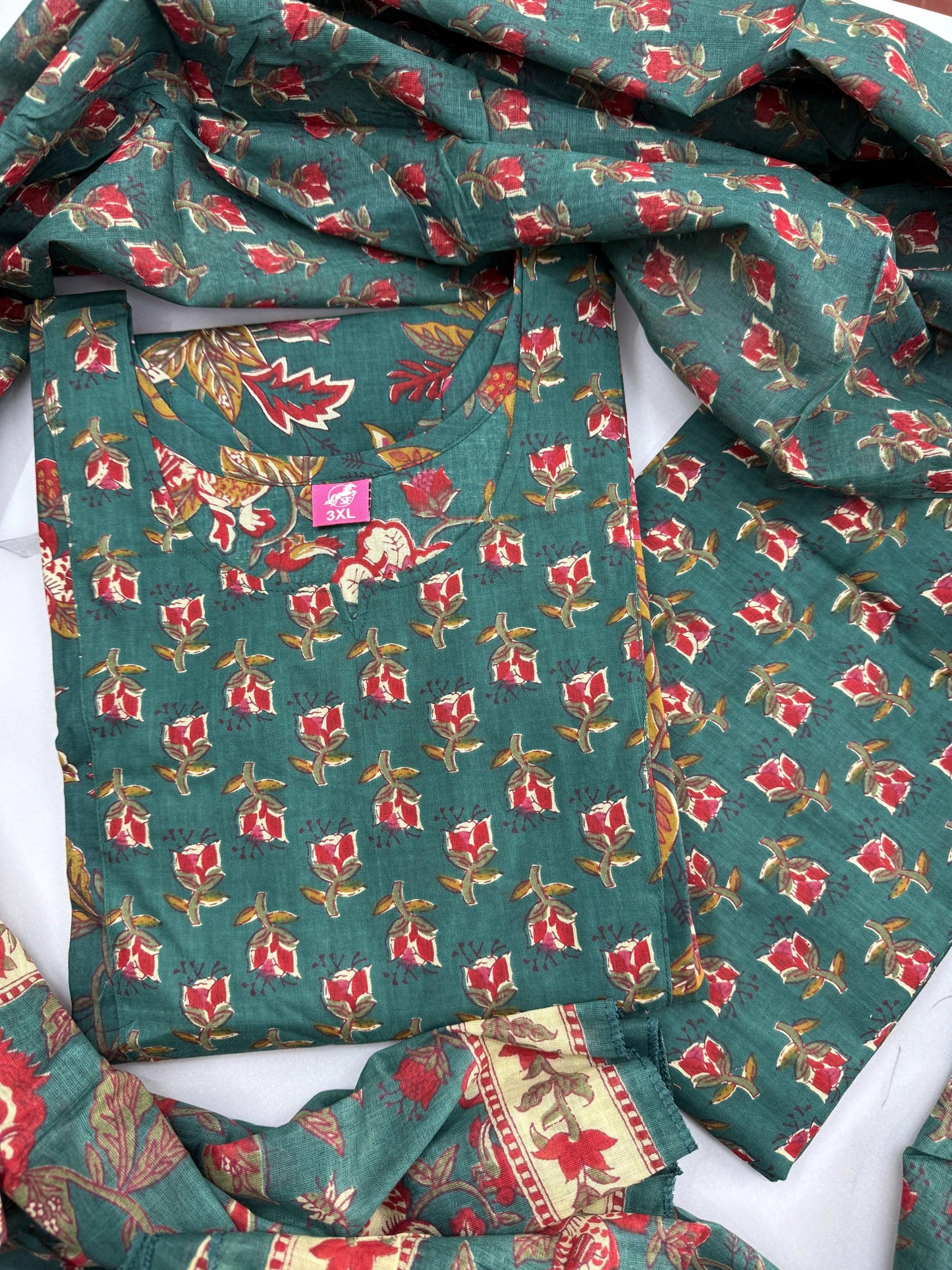 Green Pure Cotton 3 Pc Suit KU456