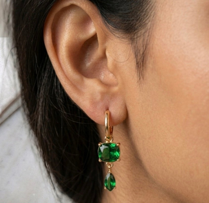 Green Stone Hoop Earrings