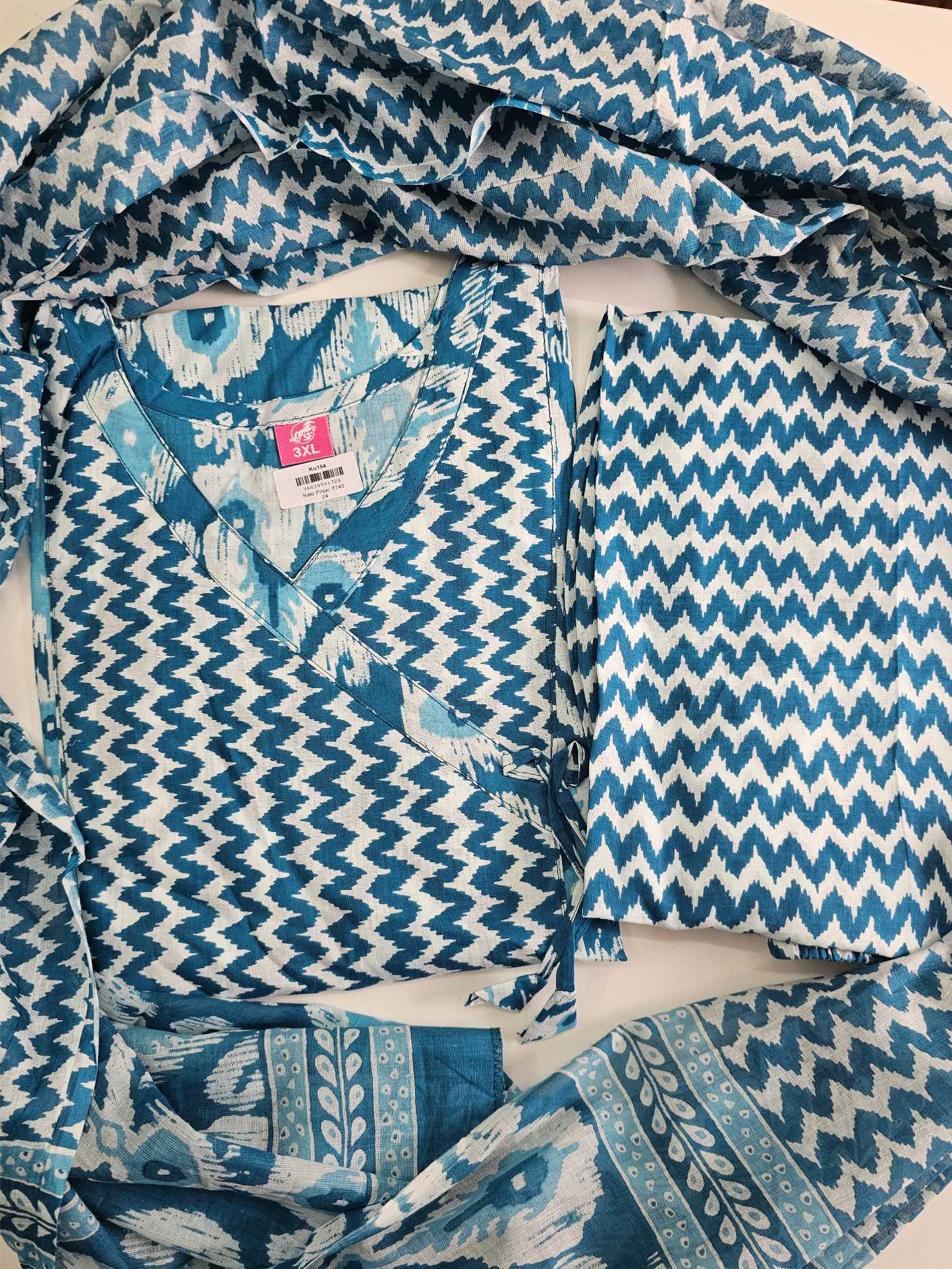 Blue Pure Cotton 3 Pc suit  Ku154