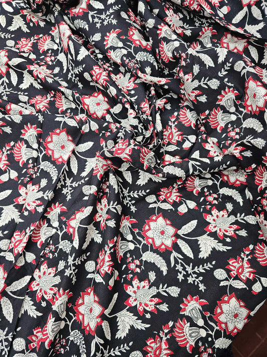 Black Floral Jaipur Cotton