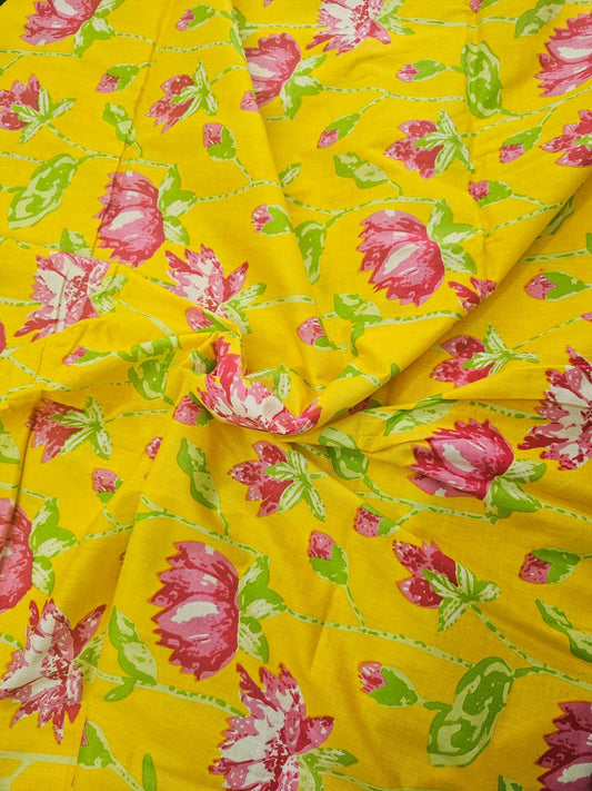 Yellow Floral Jaipur cotton