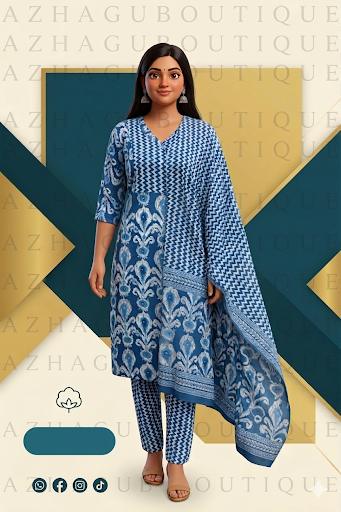 Blue Pure Cotton 3 Pc suit  Ku154