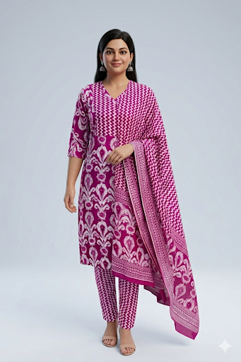 Pinkish Pure Cotton 3 Pc suit  Ku154