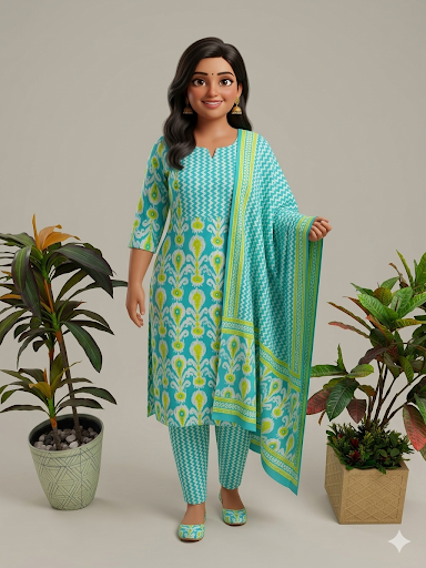 Aqua Pure Cotton 3 Pc suit  Ku154